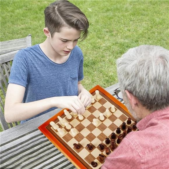 Wooden Chess & Checkers Set with Storage Drawer,12 Inch Classic 2 in1 Board Game - Picture 7 of 7